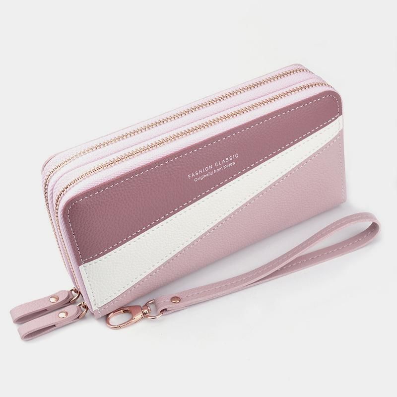 Women Purse Splicing Phones Bag Card Holder with Zippers Fashion Wallet Handbag