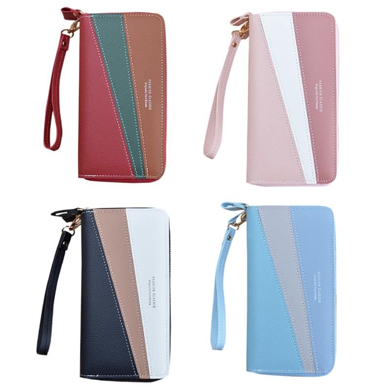 Women Purse Splicing Phones Bag Card Holder with Zippers Fashion Wallet Handbag