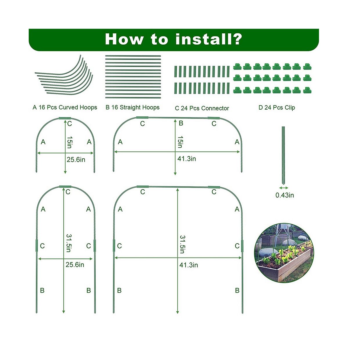 Greenhouse Hoops Grow TunnelRust Proof Plastic Coated Steel Support Frame Greenhouse Hoops for Raised Beds