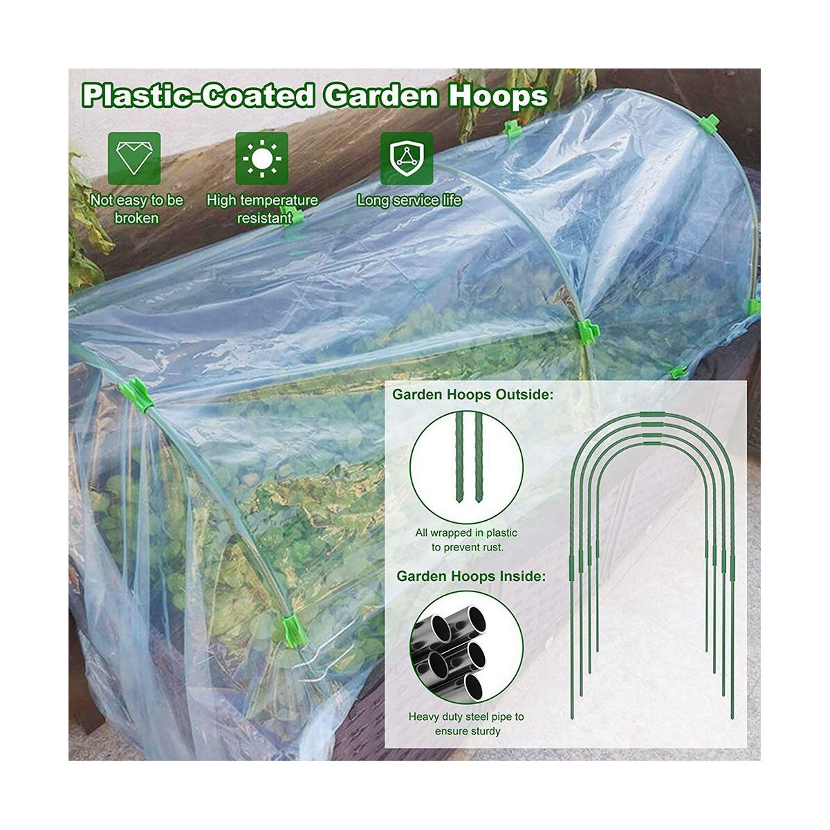 Greenhouse Hoops Grow TunnelRust Proof Plastic Coated Steel Support Frame Greenhouse Hoops for Raised Beds