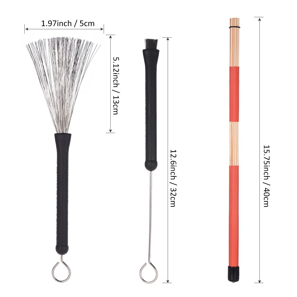 1 Pair Drum Rods Sticks + 1 Pair Drum Brushes Drum Stick