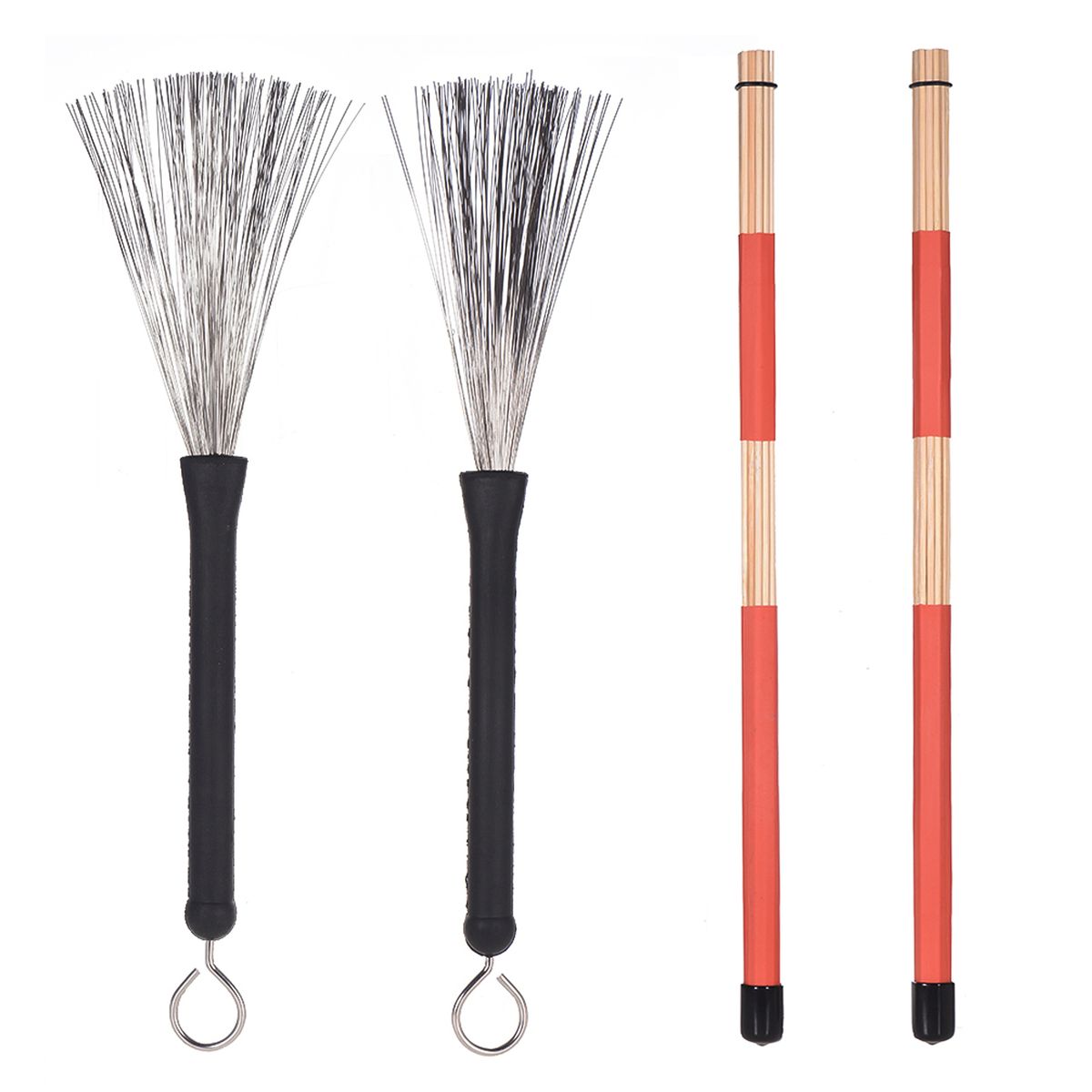 1 Pair Drum Rods Sticks + 1 Pair Drum Brushes Drum Stick