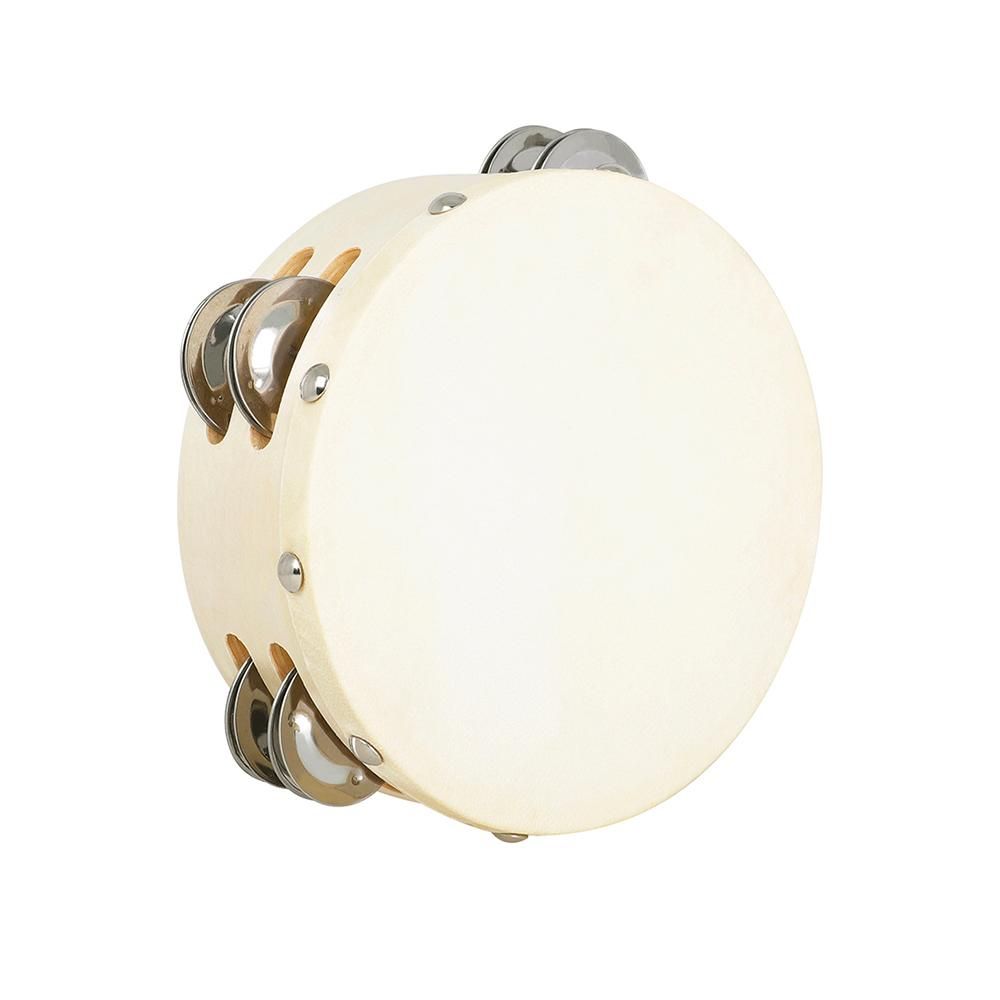 6inch Wooden Tambourine Handbell Hand Drum Sheepskin Drum Head Double Row Jingles Percussion Instrument for Children Musical Toy