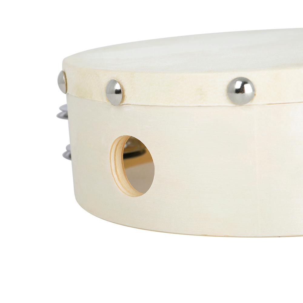 6inch Wooden Tambourine Handbell Hand Drum Sheepskin Drum Head Double Row Jingles Percussion Instrument for Children Musical Toy