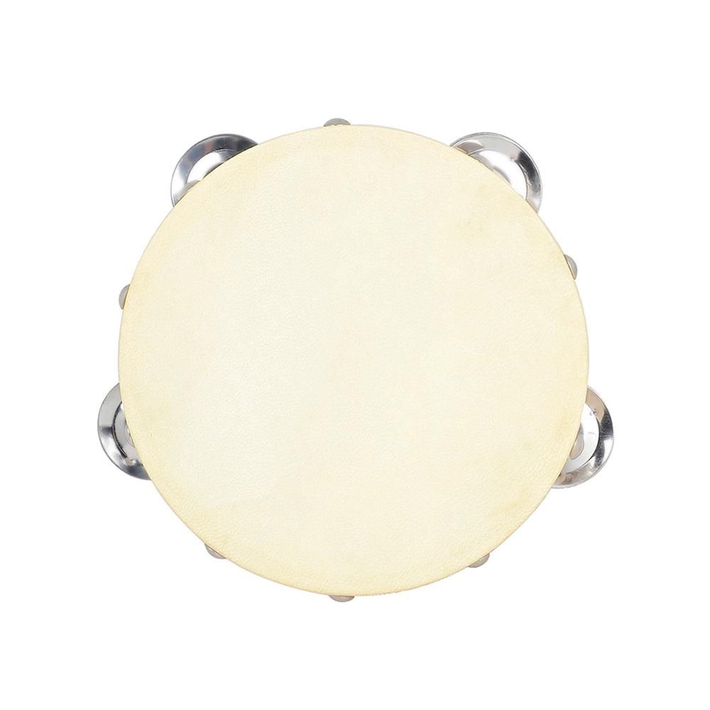6inch Wooden Tambourine Handbell Hand Drum Sheepskin Drum Head Double Row Jingles Percussion Instrument for Children Musical Toy