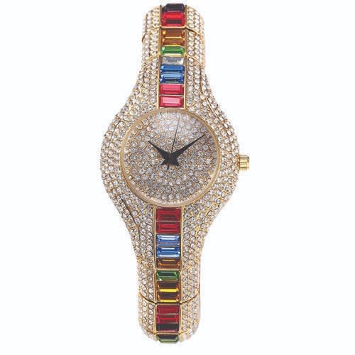 Women's Multi Colour Diamond Crystal Wristwatch