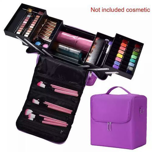 Professional Textile Vanity Make Up Box - Purple