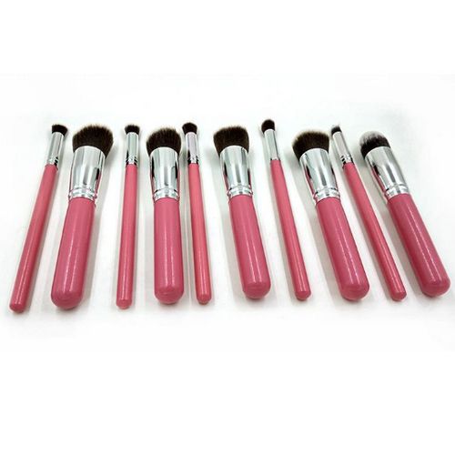 10pcs Kabuki Sculpt Makeup Brush Set - Pink/Silver