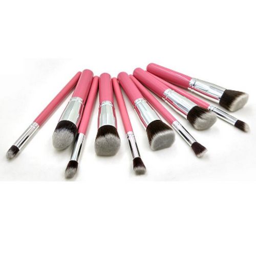 10pcs Kabuki Sculpt Makeup Brush Set - Pink/Silver