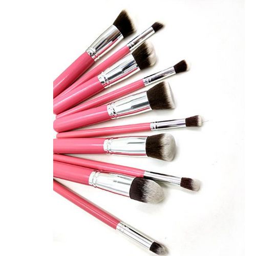 10pcs Kabuki Sculpt Makeup Brush Set - Pink/Silver