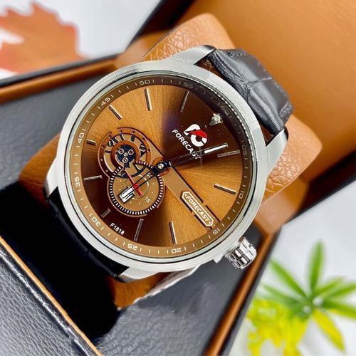 International Guaranteed & Rugged Non Peeling Italian Black Leather Unisex Wristwatch