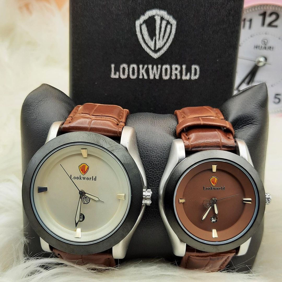 Original Quality/Non Fading & Classy Couple's Brown Leather Wristwatch For Him & Her