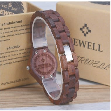 Small Dial Wooden Bangle Dress Watch Adjustable Round Quartz Wristwatches For Women