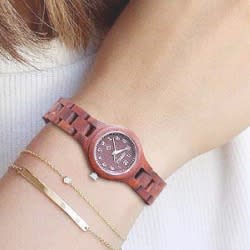 Small Dial Wooden Bangle Dress Watch Adjustable Round Quartz Wristwatches For Women