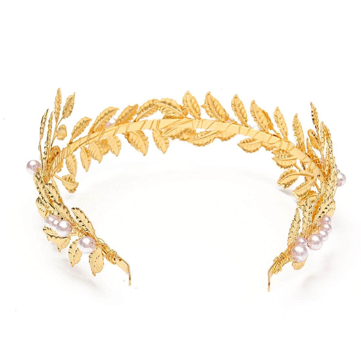 4PCS Grecian Retro Golden Leaves Pearl Headband Crown Wedding Party Hair Accessories
