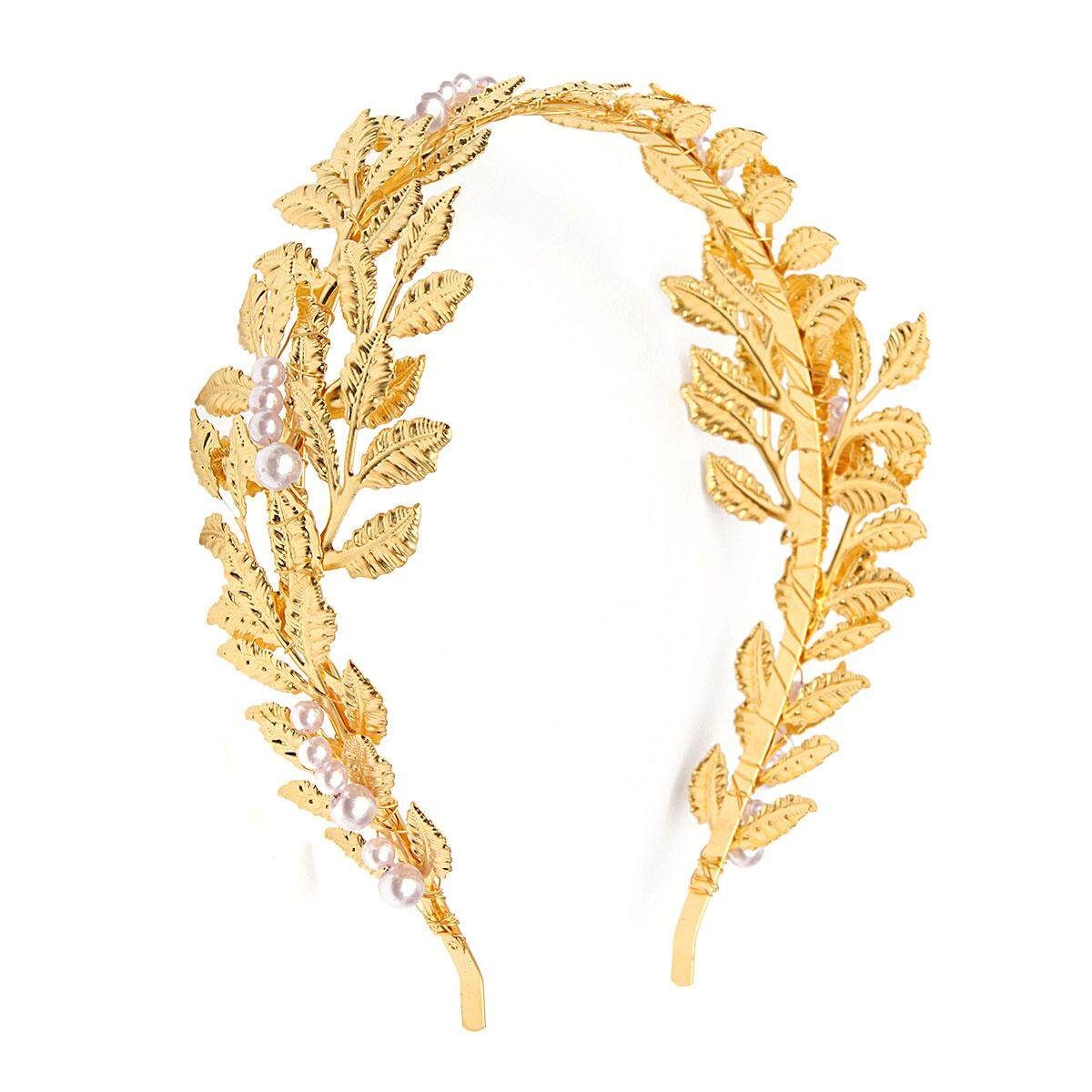 4PCS Grecian Retro Golden Leaves Pearl Headband Crown Wedding Party Hair Accessories