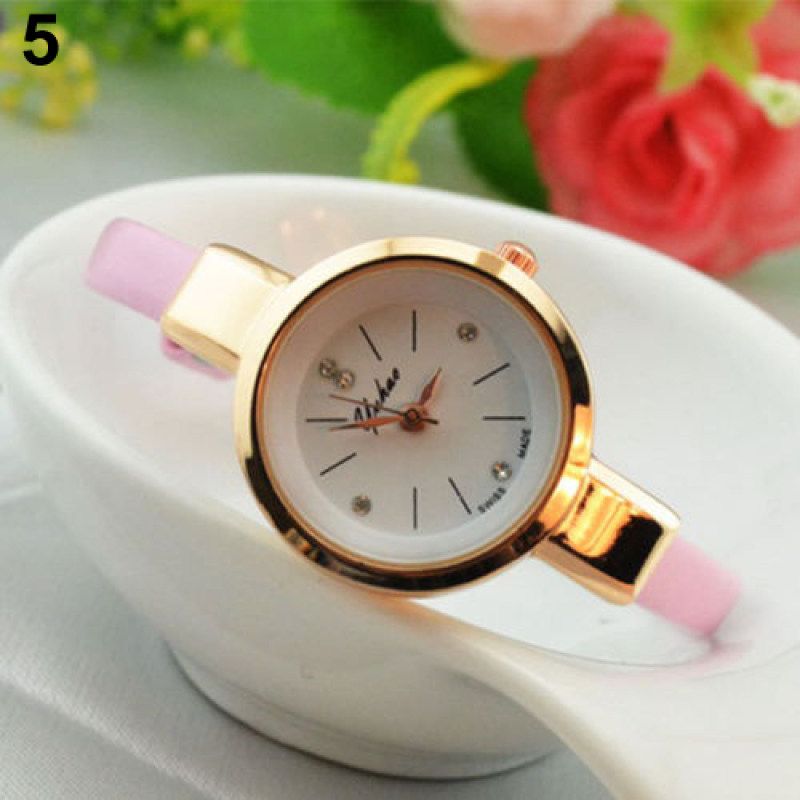 Women Candy Color Slim Band Thin Faux Leather Strap-Coffee