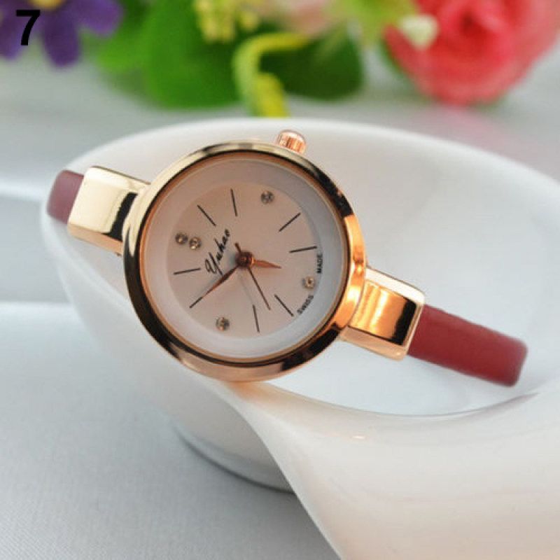 Women Candy Color Slim Band Thin Faux Leather Strap-Coffee