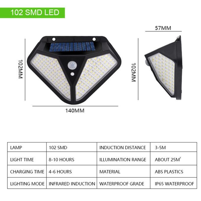 Solar Wall Light On Both Sides 102LED Human Body Induction