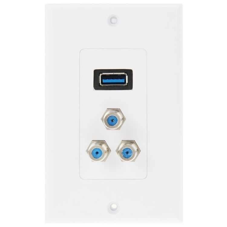 USB 3.0 Female Plug + 3 F Female Plugs Wall Plate Panel
