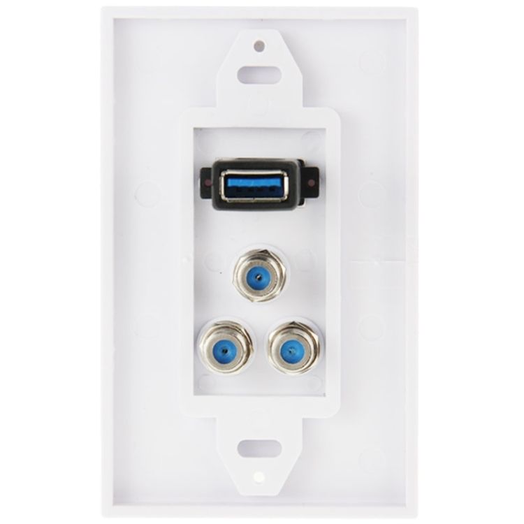 USB 3.0 Female Plug + 3 F Female Plugs Wall Plate Panel