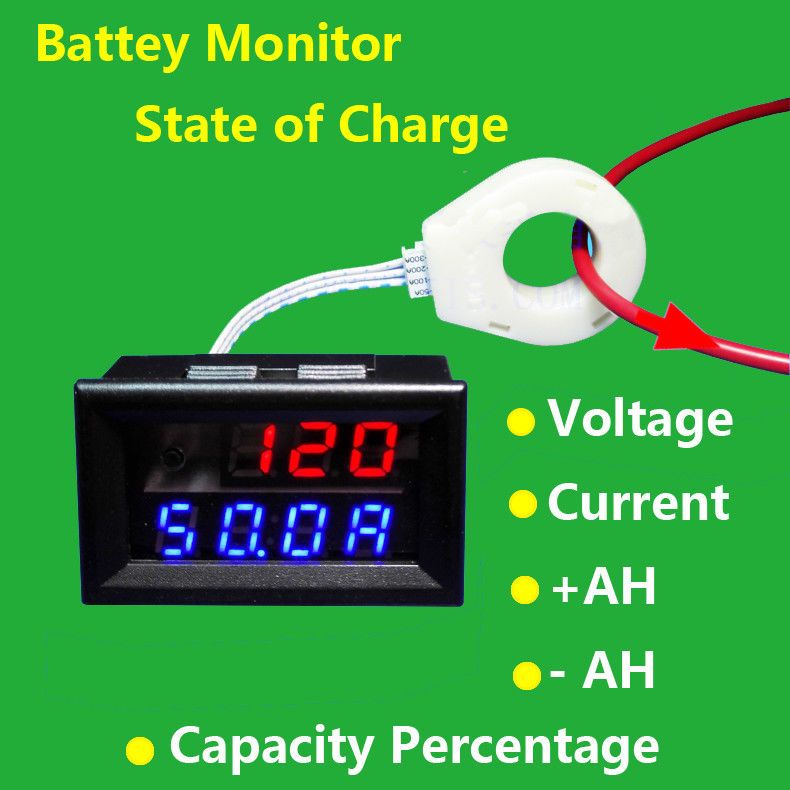 400A 200A 100A 50A Hall Coulomb Meter Battery Monitor Voltage Current Charging Discharge Capacity 12v 24v 36v 48v DC Car Solar-50A
