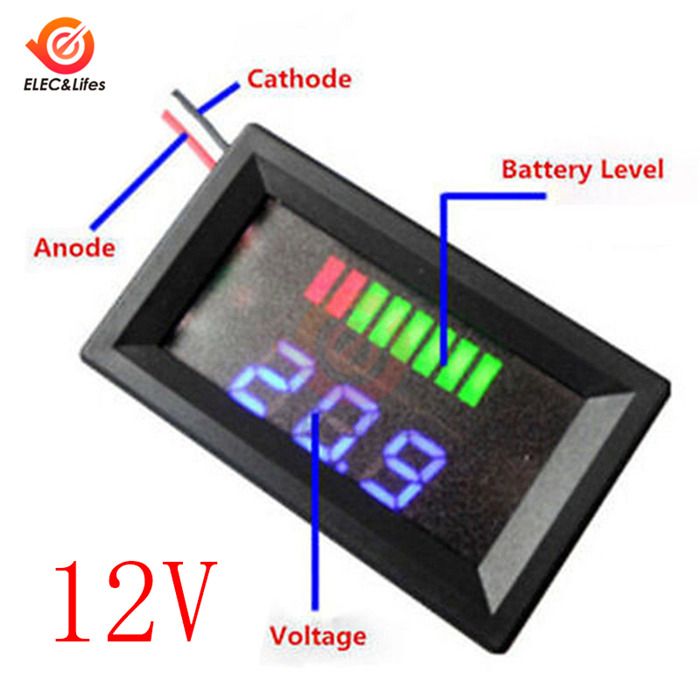 6V 12V 24V 36V 48V Car Lead Acid Battery Charge Level Indicator Battery Tester Lithium Battery Capacity Indicator LED Voltmeter-12V Blue