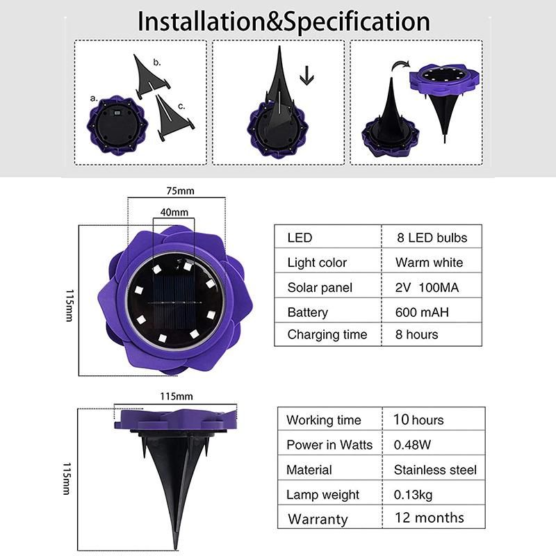 8Pcs LED Solar Ground Lights RGB Color Changing Solar