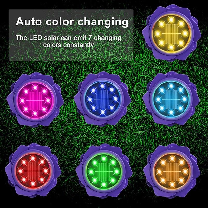 8Pcs LED Solar Ground Lights RGB Color Changing Solar