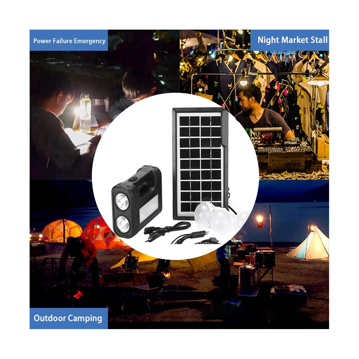3.5W Solar Panel Light 3 Bulb Set Flashlight Ene