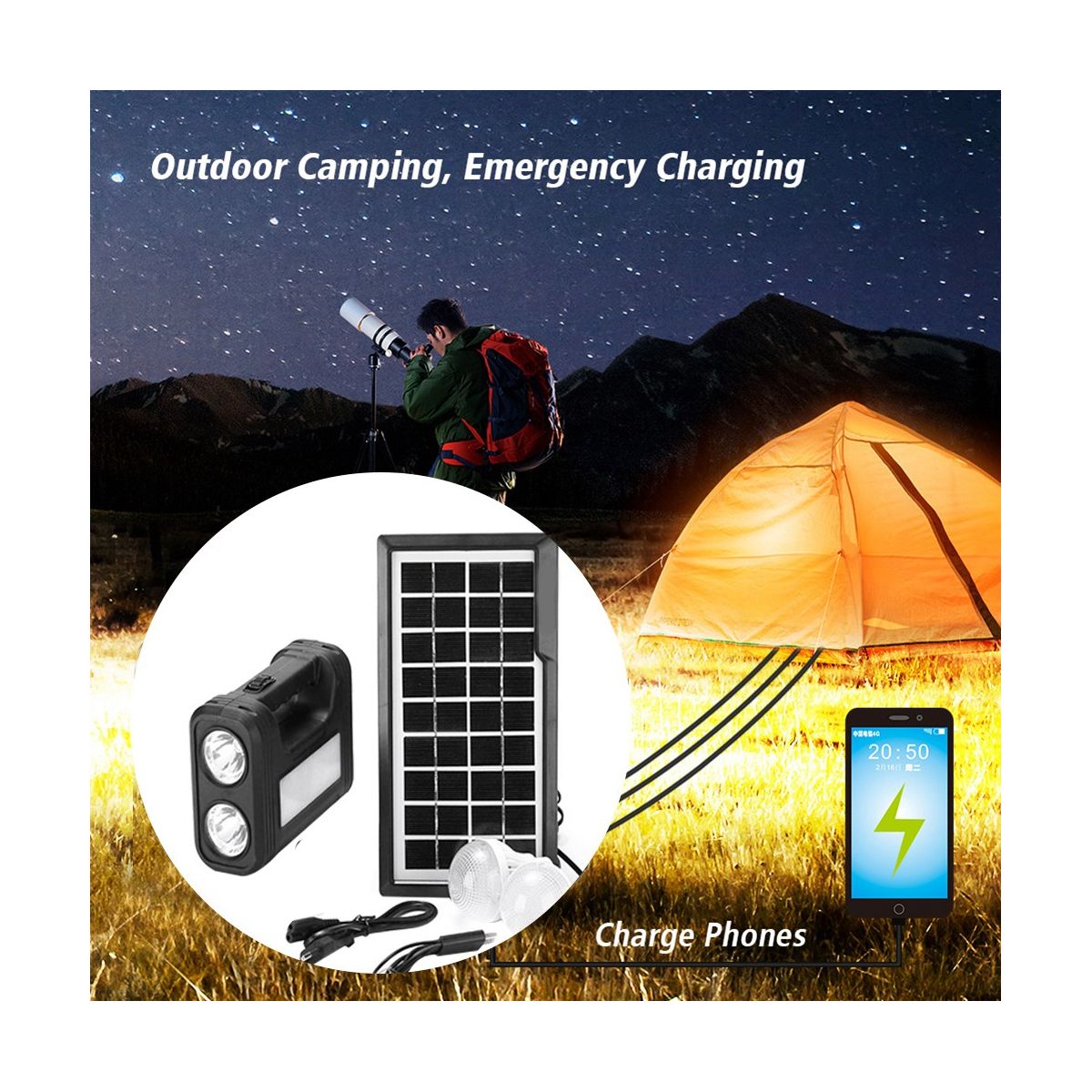3.5W Solar Panel Light 3 Bulb Set Flashlight Ene