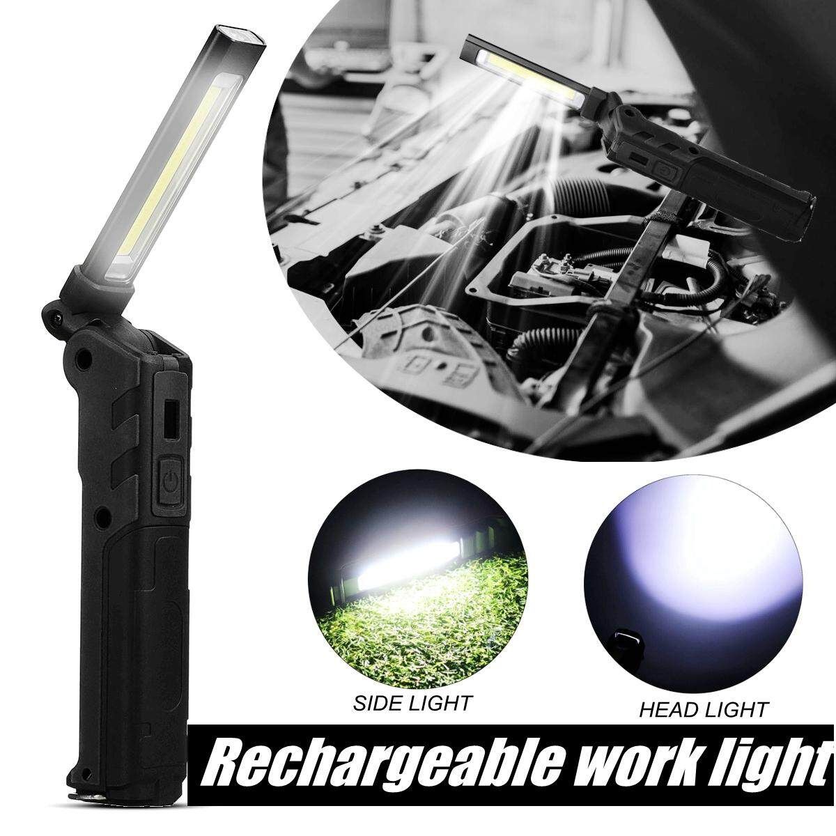 90000LM LED COB USB Rechargeable Flashlight Foldable Car Flashlight Work Light 18650 Black 107 No Battery