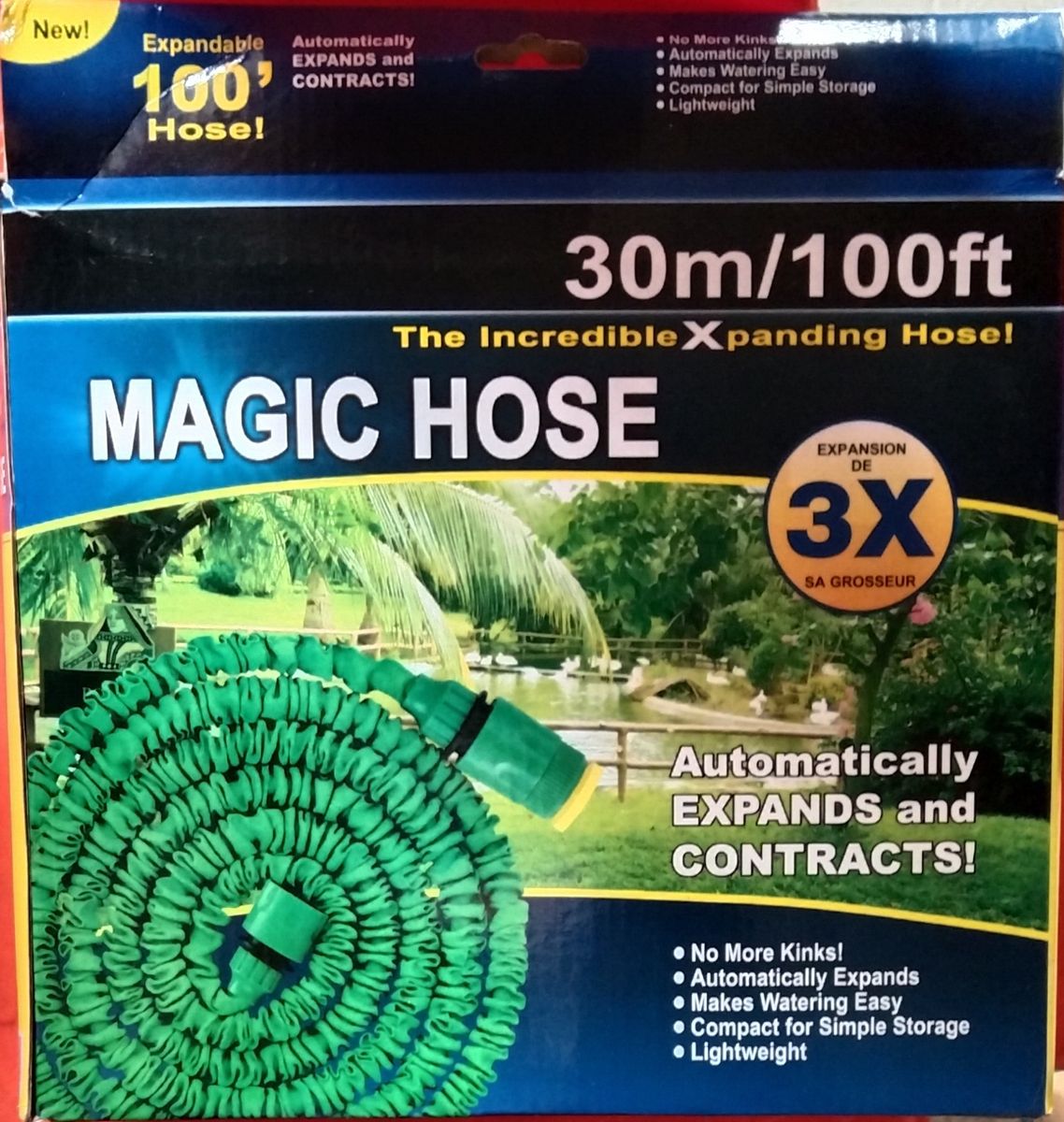 100FT High Pressure 3X Expandable Magic Flexible Water Hose For Garden, Car - Green