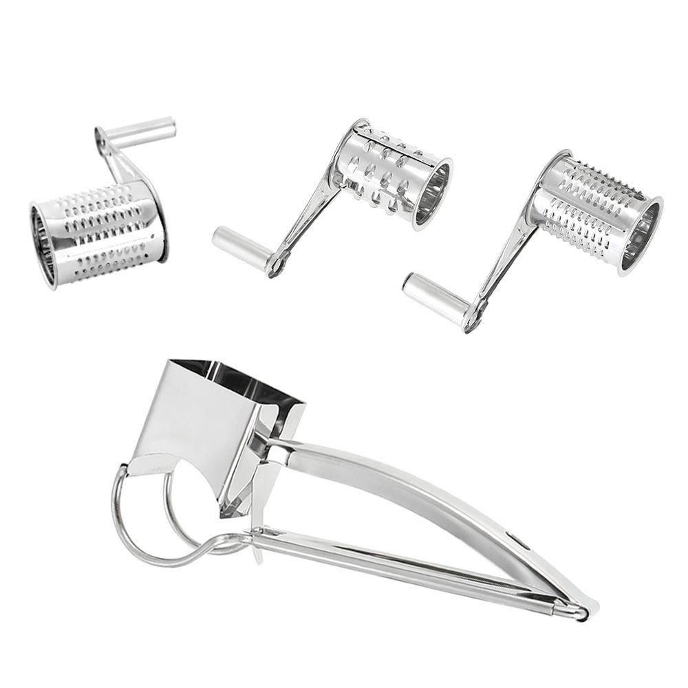 Stainless Steel Manual Rotary Cheese Grater Slicer Multi-Purpose Cheeses Carrots Cucumbers Cutter Shredder with 3 Interchanging Drums