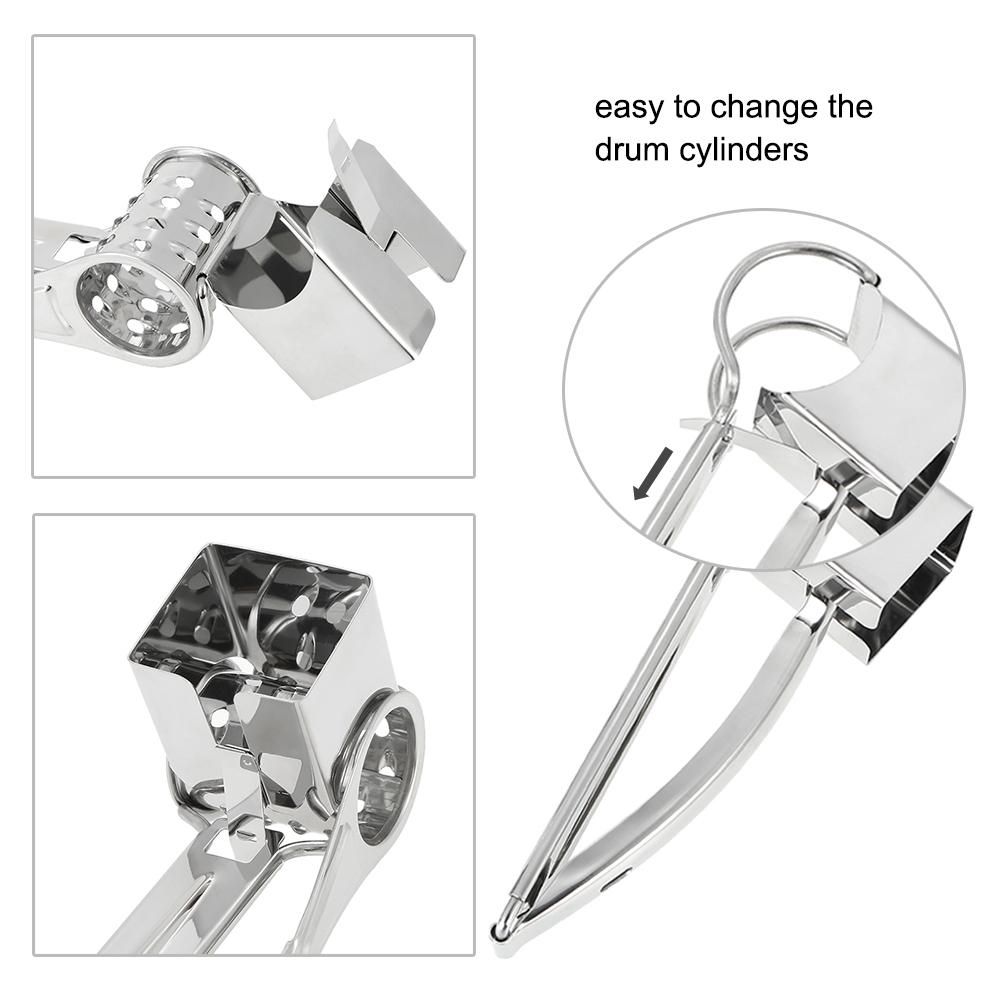 Stainless Steel Manual Rotary Cheese Grater Slicer Multi-Purpose Cheeses Carrots Cucumbers Cutter Shredder with 3 Interchanging Drums