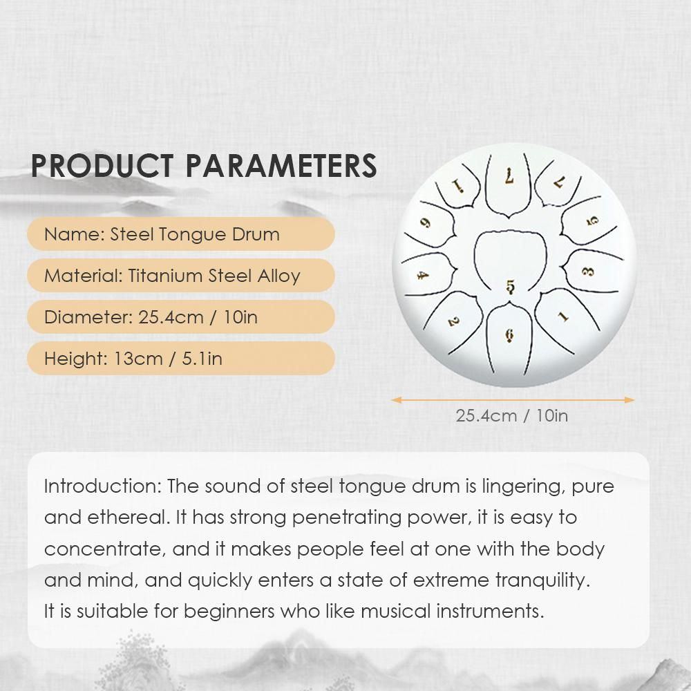 10 Inch Steel Tongue Drum 11 Notes Handpan Drum with Drum Mallet Finger Picks Percussion for Meditation Yoga