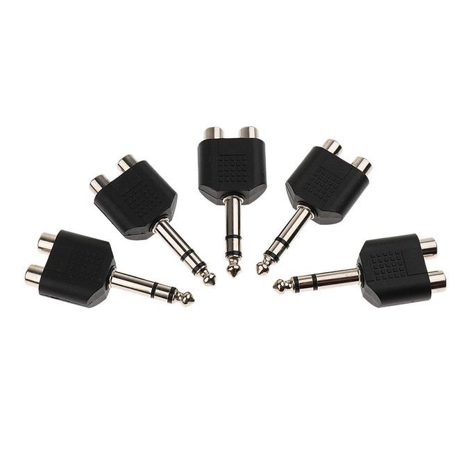 5x 6.35mm Stereo Plug To Dual RCA Stereo Jack MIC Adapter Splitter