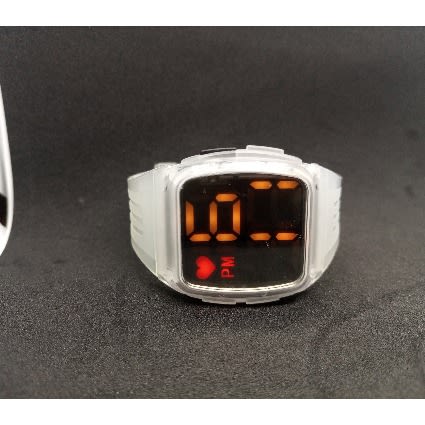 Transparent Mirror Dial Digital Led Watch - White