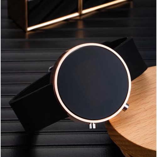 Round Faced White Bezel Silicone LED Watch- Black