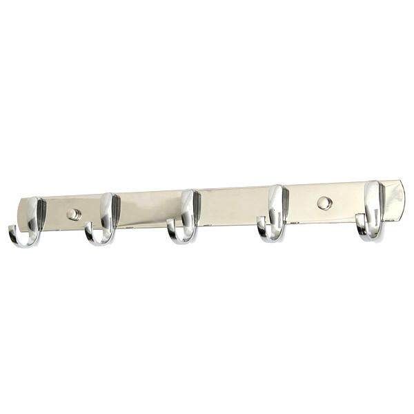 5 Hooks Chrome Stainless Steel Coat Robe Hat Clothes Wall Hook Hanger Rack