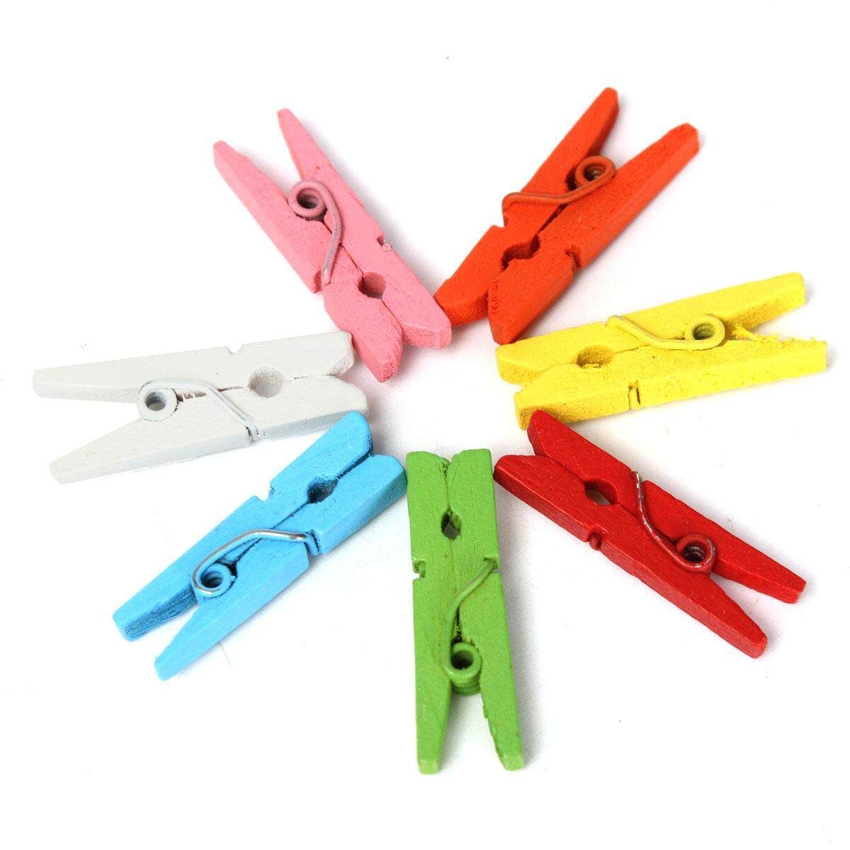 200Pcs 25mm Multi Colors Wooden Craft Pegs Photo Paper Hanging Clips Clothespins