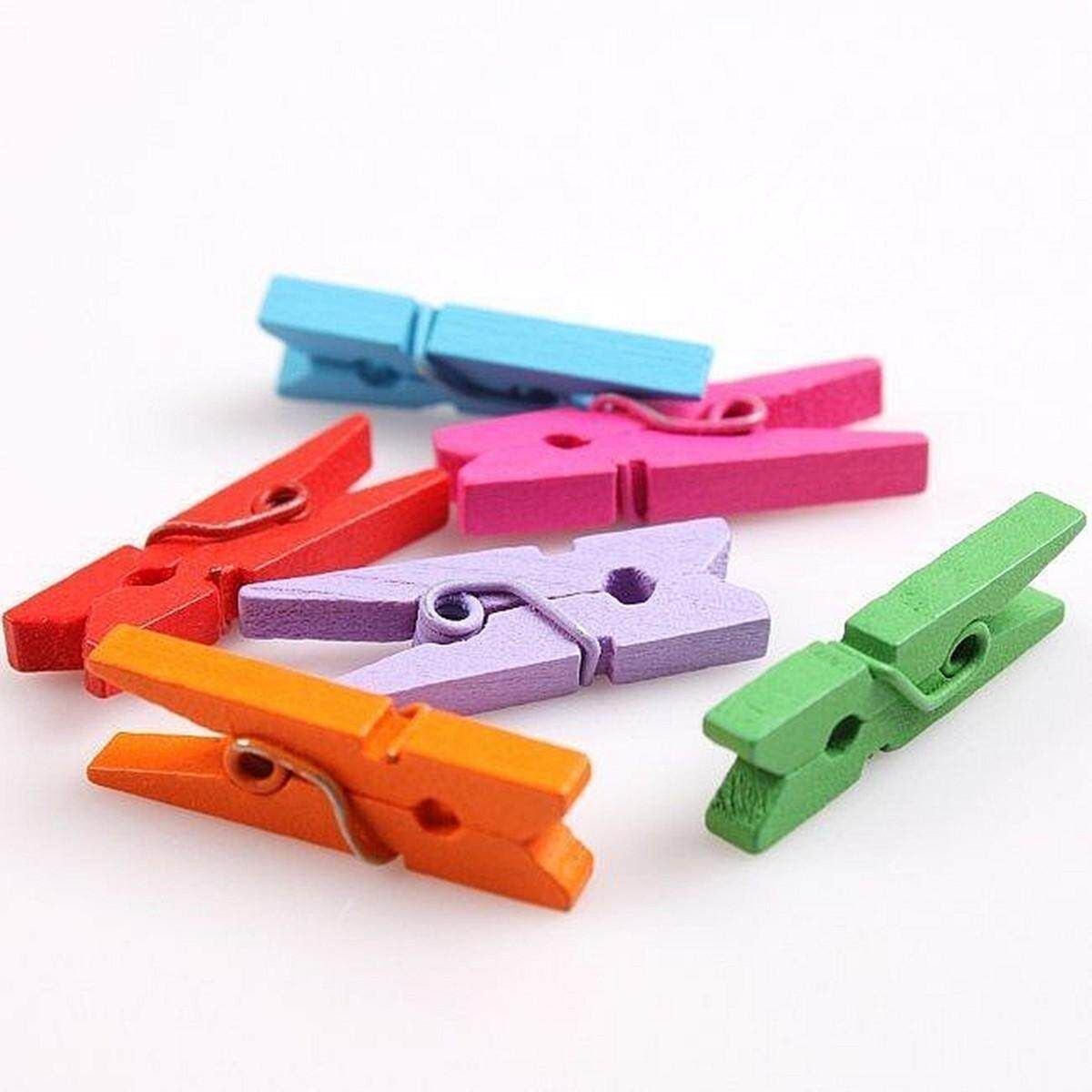 200Pcs 25mm Multi Colors Wooden Craft Pegs Photo Paper Hanging Clips Clothespins