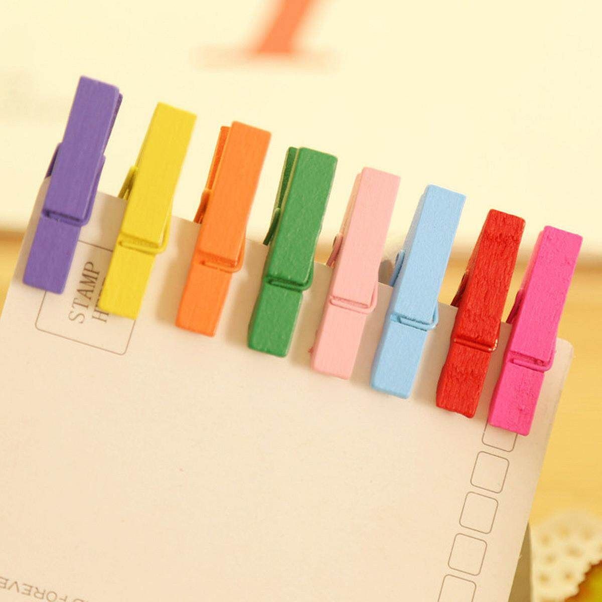 200Pcs 25mm Multi Colors Wooden Craft Pegs Photo Paper Hanging Clips Clothespins