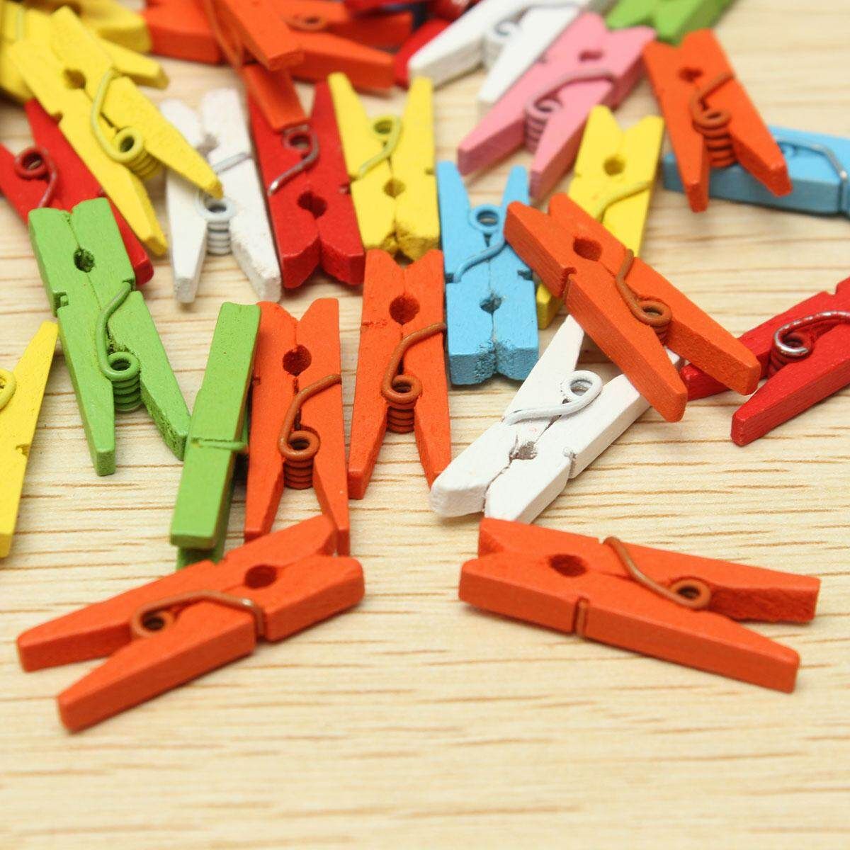200Pcs 25mm Multi Colors Wooden Craft Pegs Photo Paper Hanging Clips Clothespins