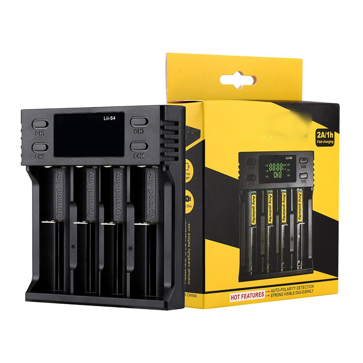 LII-S4 Battery Charger LCD 4 Slot for 26650 21700 18350 AA AA Lithium NiMH Battery Auto-polarity Detector Charger