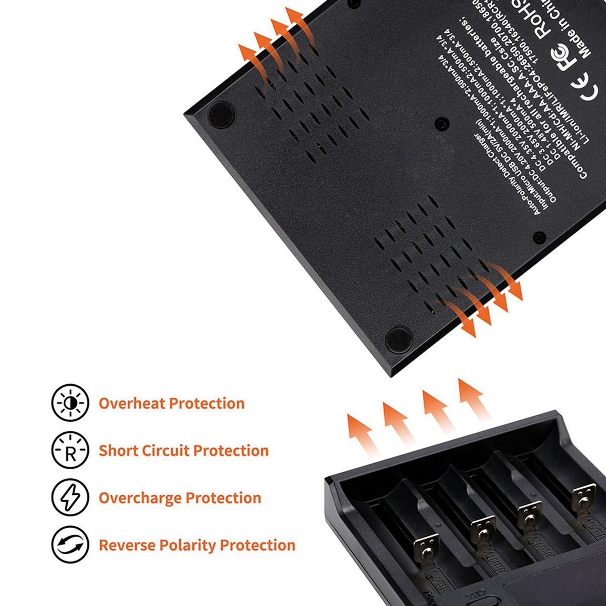LII-S4 Battery Charger LCD 4 Slot for 26650 21700 18350 AA AA Lithium NiMH Battery Auto-polarity Detector Charger