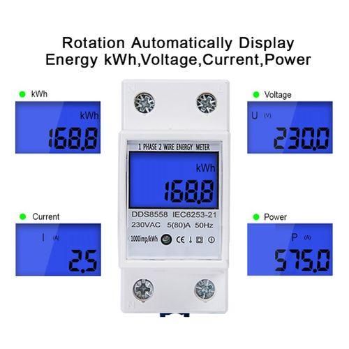 Din Rail KWh Meter 1 Phase 2 Wire LCD Digital