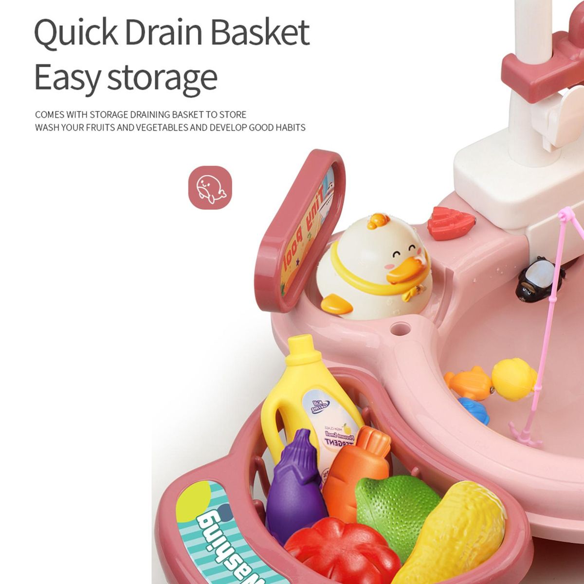 Multi-function Toddler Toy Sink 2-in-1 Kitchen Toys Electric Dishwasher with Running Water Pretend Role Play Toys for Kids with A Water Slide 22pcs Kitchen Accessories 180°Rotatable Water Faucet