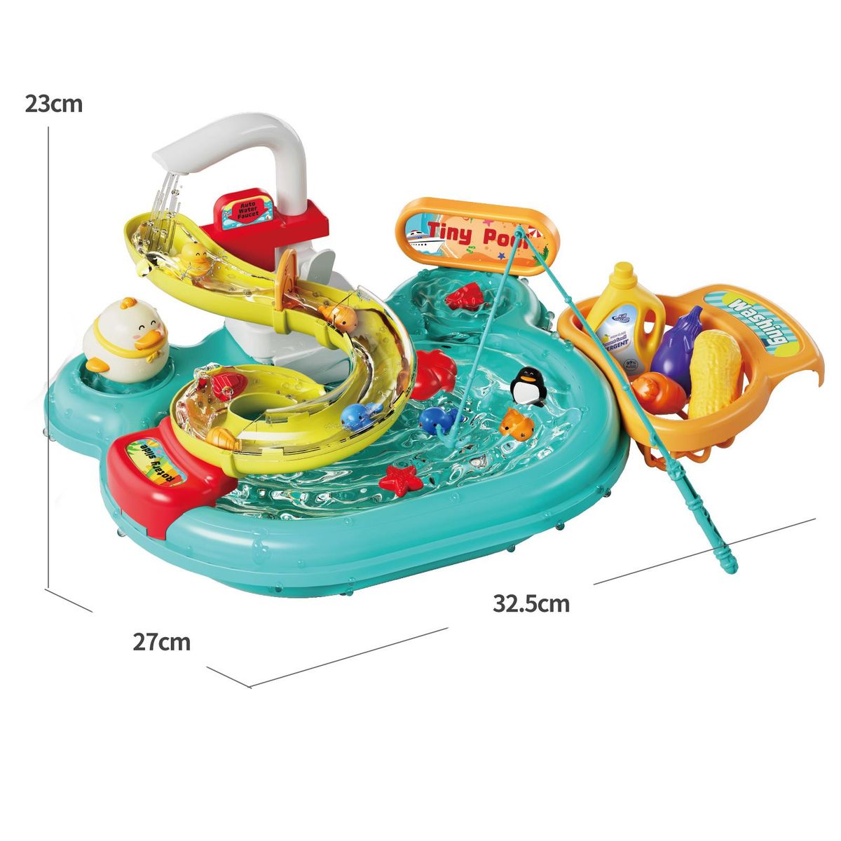 Multi-function Toddler Toy Sink 2-in-1 Kitchen Toys Electric Dishwasher with Running Water Pretend Role Play Toys for Kids with A Water Slide 22pcs Kitchen Accessories 180°Rotatable Water Faucet