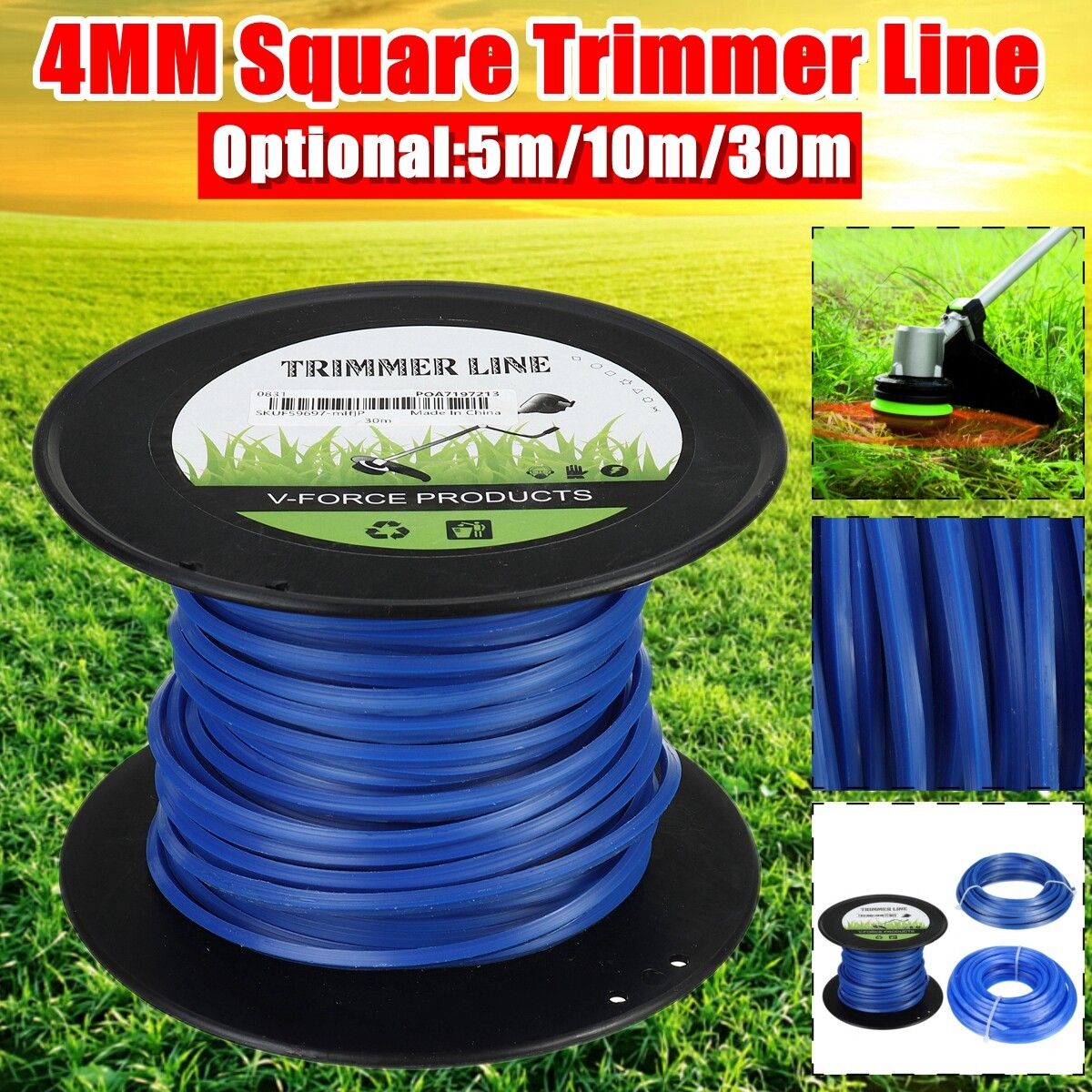 4mm Heavy Duty Nylon Square Trimmer Line Brushcutter Rope 5m/10m/30m 5m